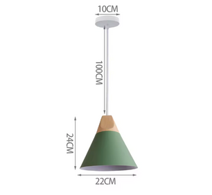 Groene Scandinavische Hanglamp – Aluminium & Hout Design – Verstelbaar E27