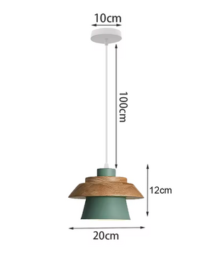 Groene Scandinavische Hanglamp – Aluminium & Hout Design – Verstelbaar E27