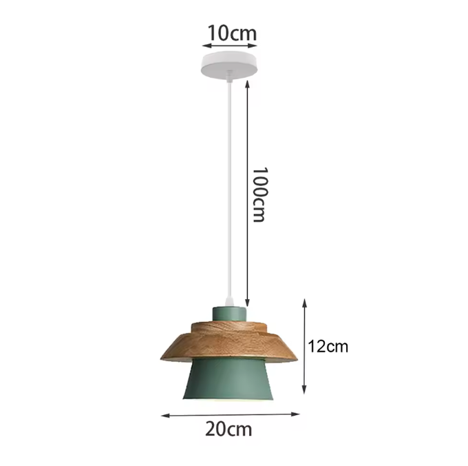 Groene Scandinavische Hanglamp – Aluminium & Hout Design – Verstelbaar E27