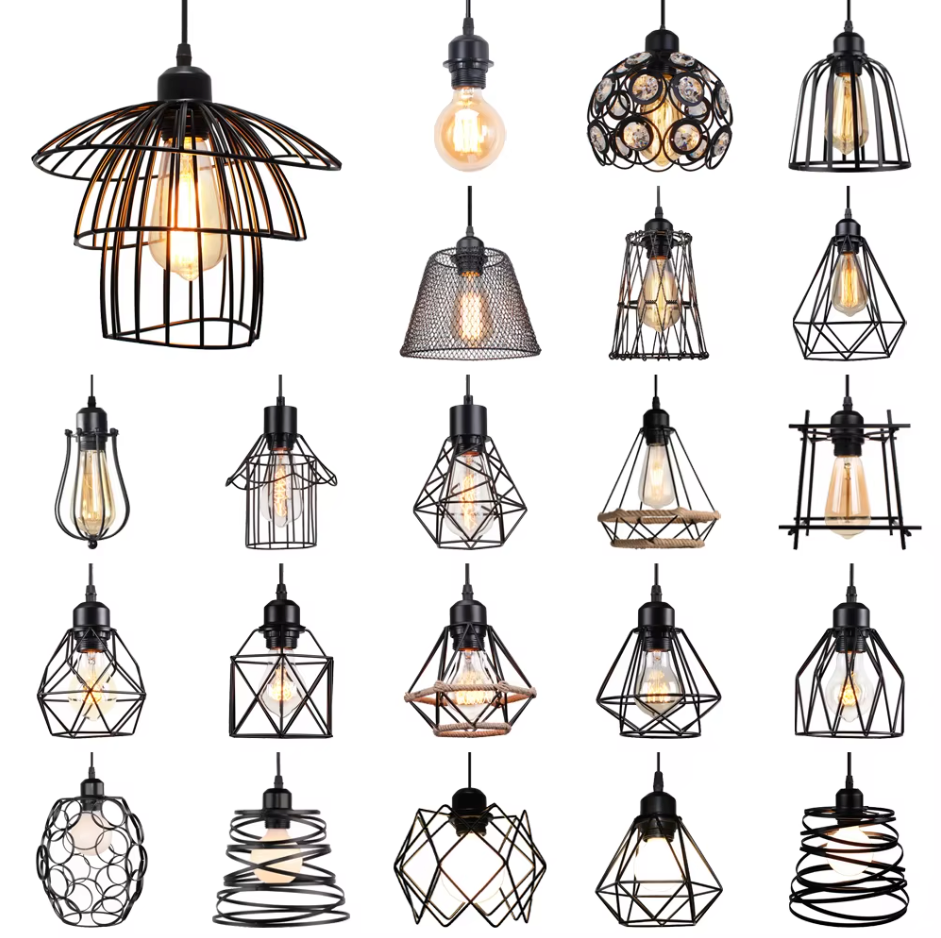 Retro Industriële Hanglamp – Zwart Ijzer E27 Geometrisch Design