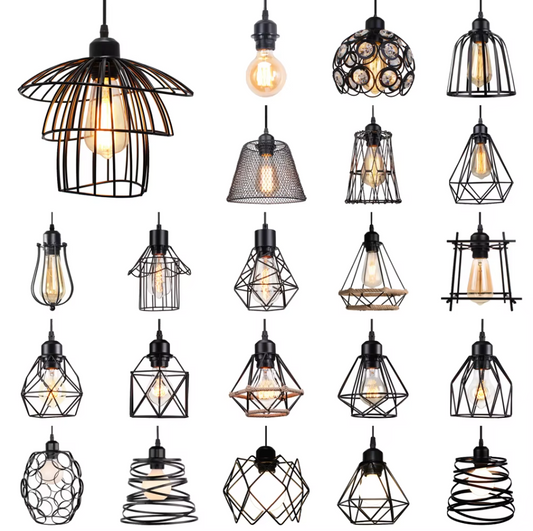 Retro Industriële Hanglamp – Zwart Ijzer E27 Geometrisch Design