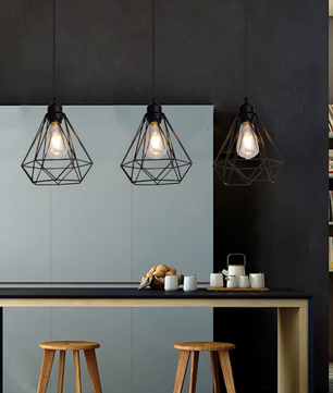 Retro Industriële Hanglamp – Zwart Ijzer E27 Geometrisch Design