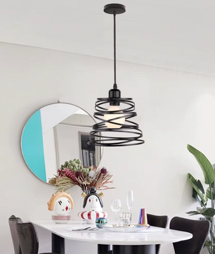 Retro Industriële Hanglamp – Zwart Ijzer E27 Geometrisch Design
