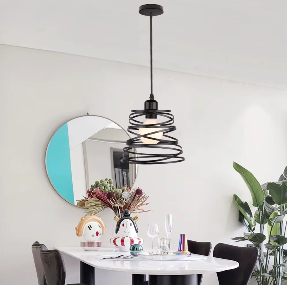 Retro Industriële Hanglamp – Zwart Ijzer E27 Geometrisch Design