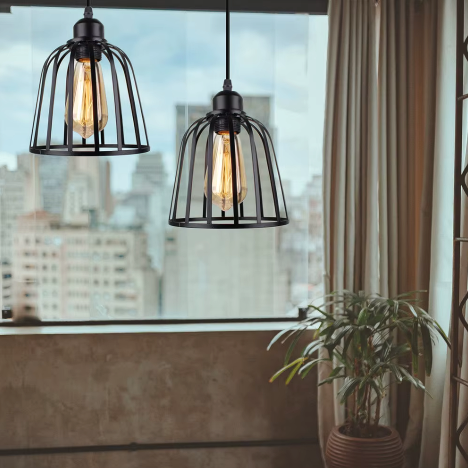 Retro Industriële Hanglamp – Zwart Ijzer E27 Geometrisch Design