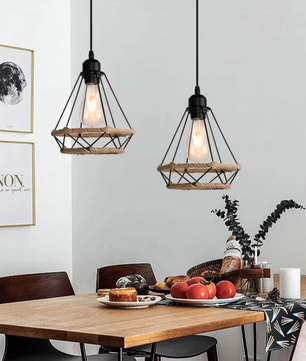 Retro Industriële Hanglamp – Zwart Ijzer E27 Geometrisch Design