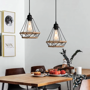Retro Industriële Hanglamp – Zwart Ijzer E27 Geometrisch Design