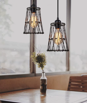 Retro Industriële Hanglamp – Zwart Ijzer E27 Geometrisch Design