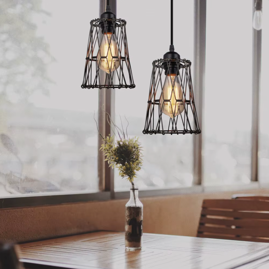 Retro Industriële Hanglamp – Zwart Ijzer E27 Geometrisch Design