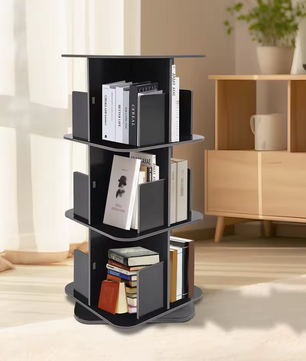3-Laagse Draaibare Boekenkast – Wit en Zwart