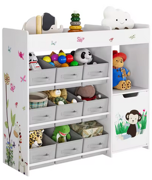 Speelgoedrek met 9 Opbergbakken – Witte Kinderkast van 90x80 cm