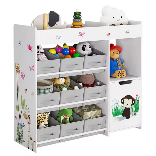 Speelgoedrek met 9 Opbergbakken – Witte Kinderkast van 90x80 cm