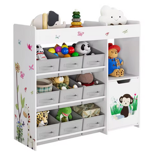 Speelgoedrek met 9 Opbergbakken – Witte Kinderkast van 90x80 cm