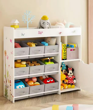 Speelgoedrek met 9 Opbergbakken – Witte Kinderkast van 90x80 cm