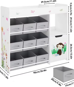 Speelgoedrek met 9 Opbergbakken – Witte Kinderkast van 90x80 cm