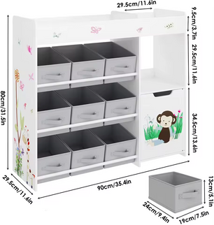 Speelgoedrek met 9 Opbergbakken – Witte Kinderkast van 90x80 cm