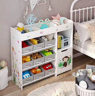 Speelgoedrek met 9 Opbergbakken – Witte Kinderkast van 90x80 cm