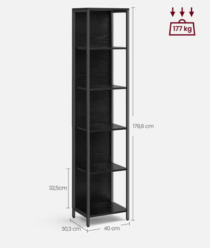 Boekenkast met 6 Verdiepingen en Verstelbare LED-verlichting – Ebony Zwart