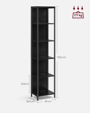 Boekenkast met 6 Verdiepingen en Verstelbare LED-verlichting – Ebony Zwart