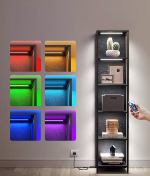 Boekenkast met 6 Verdiepingen en Verstelbare LED-verlichting – Ebony Zwart