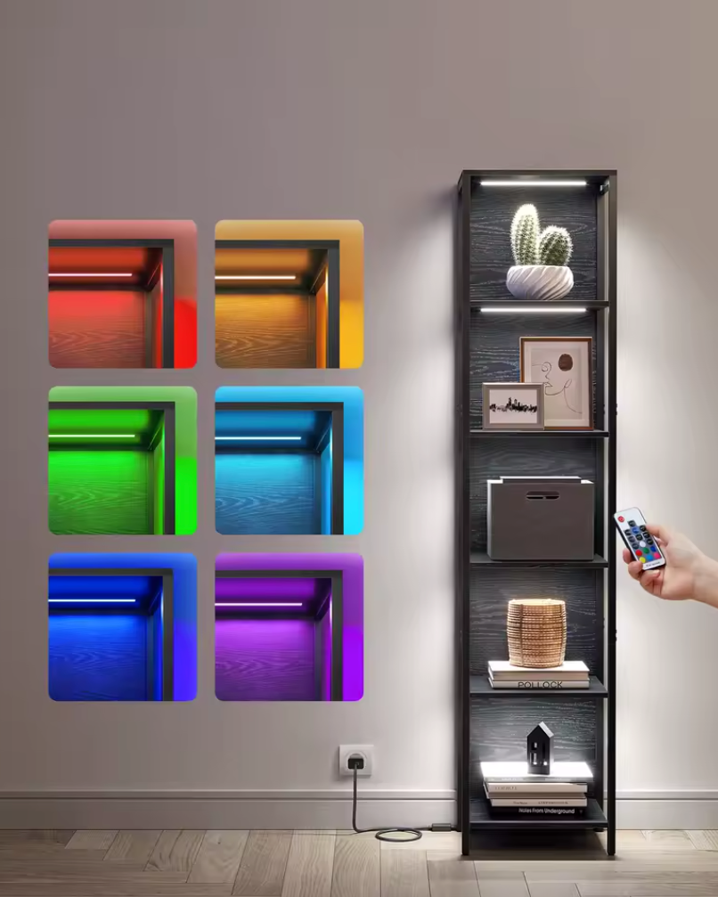 Boekenkast met 6 Verdiepingen en Verstelbare LED-verlichting – Ebony Zwart
