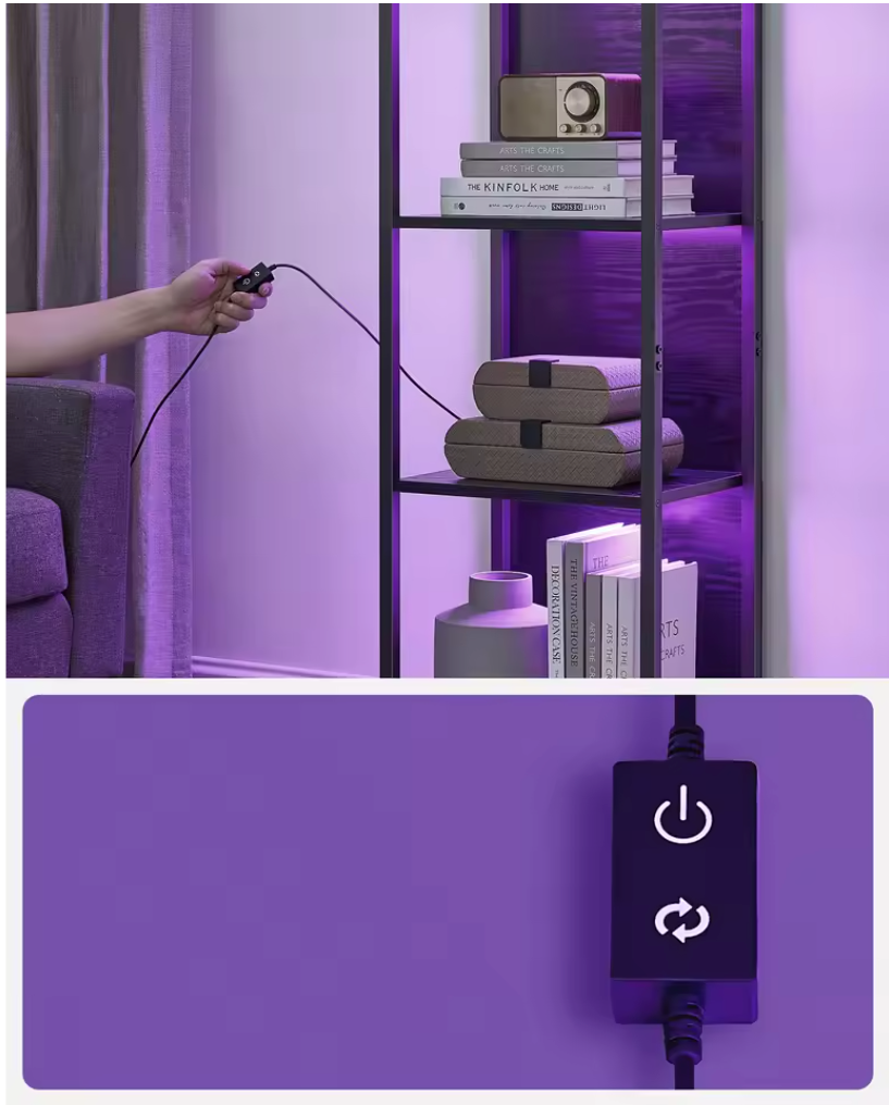 Boekenkast met 6 Verdiepingen en Verstelbare LED-verlichting – Ebony Zwart