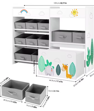 Speelgoedkast met 10 Stoffen Opbergvakken – Wit Design