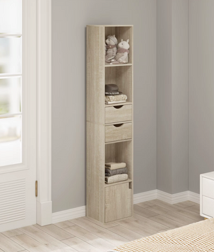 Staande Boekenkast met Laden en Deur – Modern Houten Design 30x24x158cm