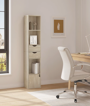 Staande Boekenkast met Laden en Deur – Modern Houten Design 30x24x158cm