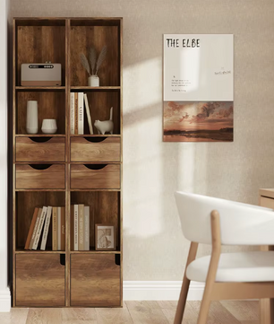 Staande Boekenkast met Laden en Deur – Modern Houten Design 30x24x158cm