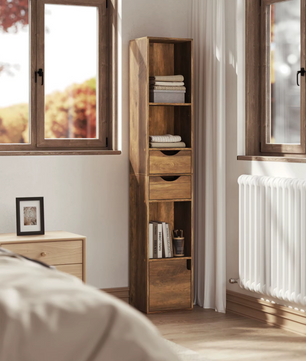 Staande Boekenkast met Laden en Deur – Modern Houten Design 30x24x158cm