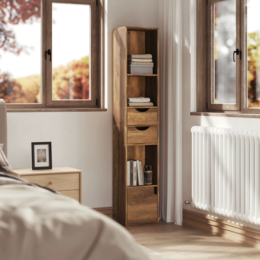 Staande Boekenkast met Laden en Deur – Modern Houten Design 30x24x158cm