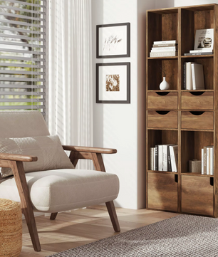 Staande Boekenkast met Laden en Deur – Modern Houten Design 30x24x158cm