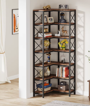 Industriële Hoekboekenkast met 7 Planken – 60x60x200cm