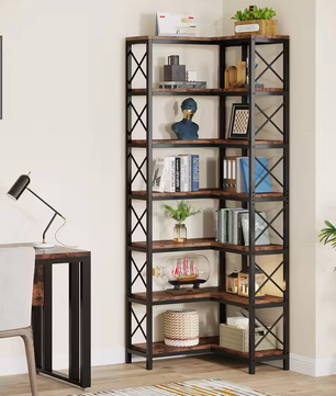 Industriële Hoekboekenkast met 7 Planken – 60x60x200cm