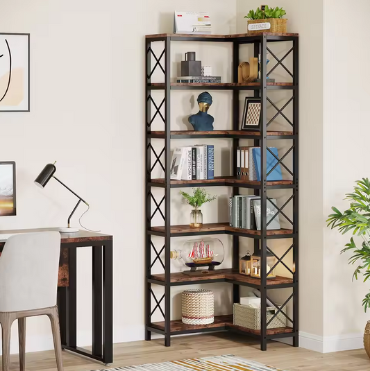 Industriële Hoekboekenkast met 7 Planken – 60x60x200cm