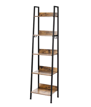 Industriële 5-Laags Boekenkast met 4 Haken – Vintage Opbergkast