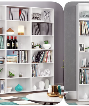Modern Design 6-Laags Boekenkast – Slanke Opbergkast met Houten Planken (60x23,5x180cm, Wit/Zwart/Eiken)