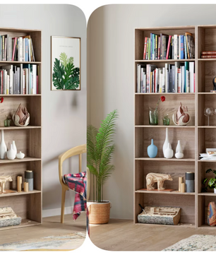 Modern Design 6-Laags Boekenkast – Slanke Opbergkast met Houten Planken (60x23,5x180cm, Wit/Zwart/Eiken)