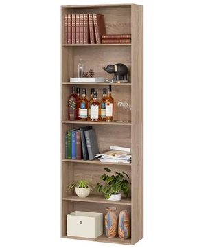 Modern Design 6-Laags Boekenkast – Slanke Opbergkast met Houten Planken (60x23,5x180cm, Wit/Zwart/Eiken)