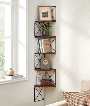 5-Laags Zigzag Hoek Wandkast – Industrieel Design met Staal en Hout