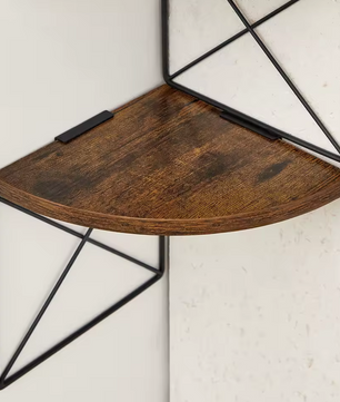 5-Laags Zigzag Hoek Wandkast – Industrieel Design met Staal en Hout