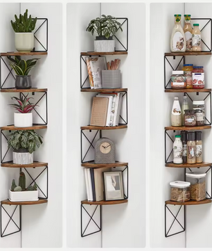 5-Laags Zigzag Hoek Wandkast – Industrieel Design met Staal en Hout