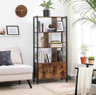 Industriële Boekenkast met Kastdeuren – 74x30x154,5cm