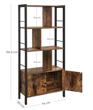 Industriële Boekenkast met Kastdeuren – 74x30x154,5cm