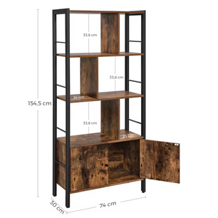 Industriële Boekenkast met Kastdeuren – 74x30x154,5cm