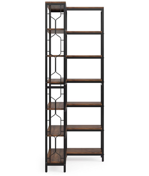 Industriële 7-Laags Hoekkast – Vrijstaande Houten & Metalen Etagère Boekenkast (Hoekmodel)