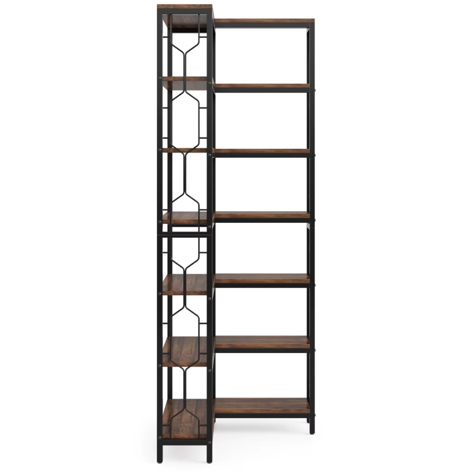Industriële 7-Laags Hoekkast – Vrijstaande Houten &amp; Metalen Etagère Boekenkast (Hoekmodel)
