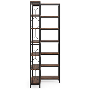 Industriële 7-Laags Hoekkast – Vrijstaande Houten & Metalen Etagère Boekenkast (Hoekmodel)