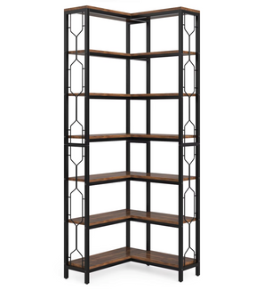 Industriële 7-Laags Hoekkast – Vrijstaande Houten & Metalen Etagère Boekenkast (Hoekmodel)